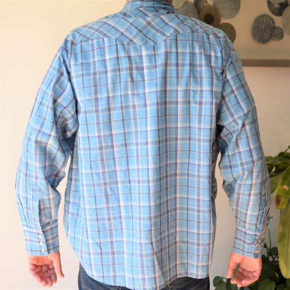 Wrangler medium blue snap front Western style shirt 2XL - Picture 6 of 6